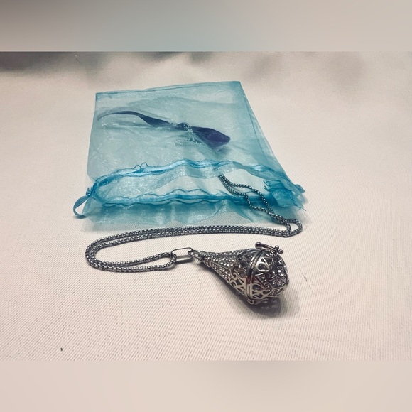 Silver Toned White Rhinestone Intention Cage Necklace - Picture 9 of 9